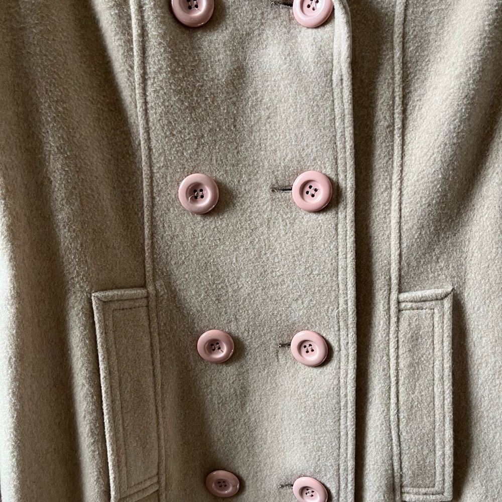 Women’s Beige Wool Blend Double Breasted Peacoat Belted Trench Coat Medium - Picture 11 of 15